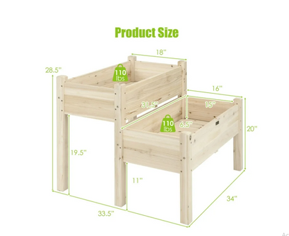 Gymax 2 Tier Wooden Raised Garden Bed Elevated Planter Box w/Legs Drain Holes