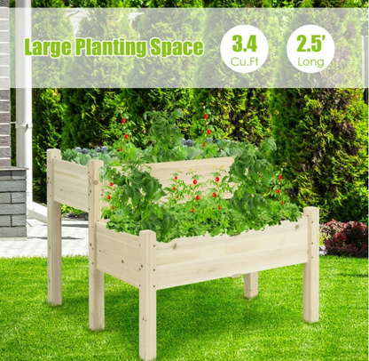 Gymax 2 Tier Wooden Raised Garden Bed Elevated Planter Box w/Legs Drain Holes