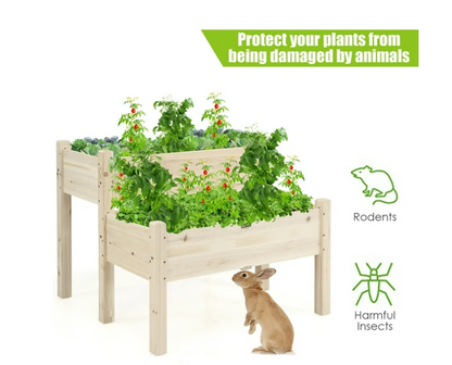 Gymax 2 Tier Wooden Raised Garden Bed Elevated Planter Box w/Legs Drain Holes