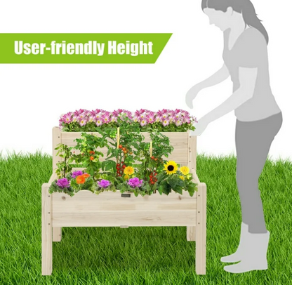 Gymax 2 Tier Wooden Raised Garden Bed Elevated Planter Box w/Legs Drain Holes