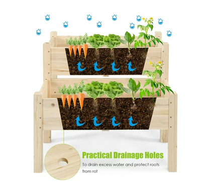 Gymax 2 Tier Wooden Raised Garden Bed Elevated Planter Box w/Legs Drain Holes