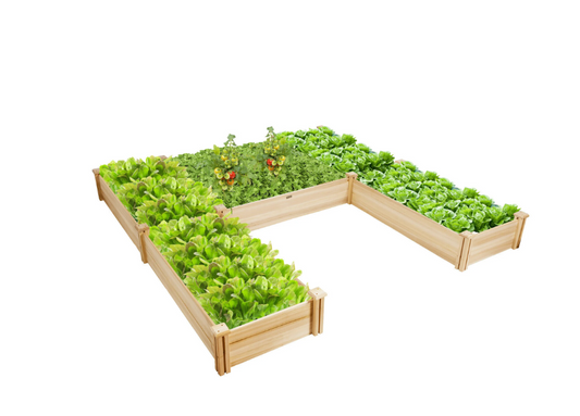Gymax Raised Garden Bed 92.5x95x11in Wooden Garden Box Planter Container U-Shaped Bed