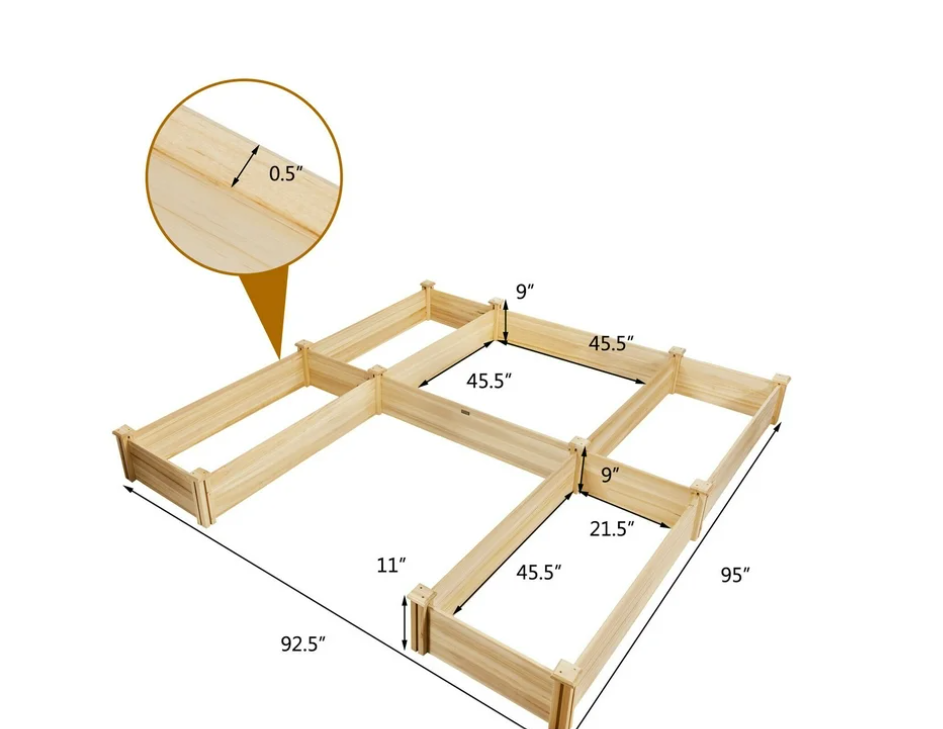 Gymax Raised Garden Bed 92.5x95x11in Wooden Garden Box Planter Container U-Shaped Bed