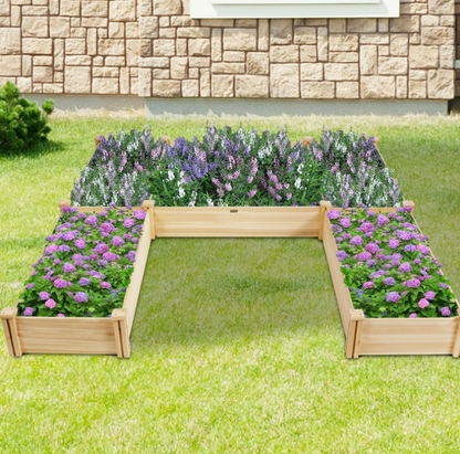 Gymax Raised Garden Bed 92.5x95x11in Wooden Garden Box Planter Container U-Shaped Bed