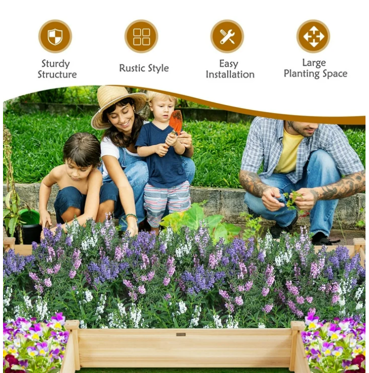 Gymax Raised Garden Bed 92.5x95x11in Wooden Garden Box Planter Container U-Shaped Bed