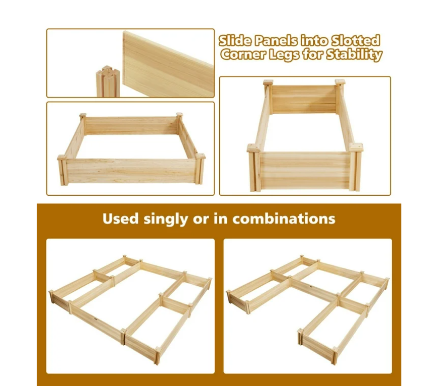 Gymax Raised Garden Bed 92.5x95x11in Wooden Garden Box Planter Container U-Shaped Bed