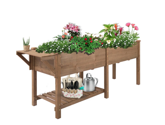 PETSCOSSET Large Raised Garden Bed Outdoor Wooden Planter Box with Legs for Gardening