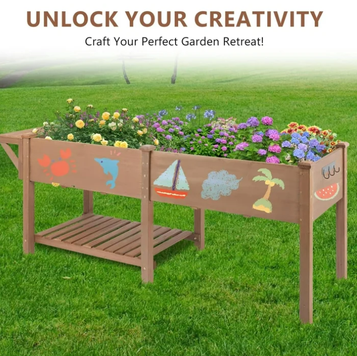 PETSCOSSET Large Raised Garden Bed Outdoor Wooden Planter Box with Legs for Gardening