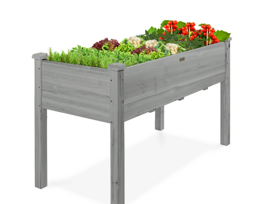 Best Choice Products Raised Garden Bed - Gray, Elevated Wood Planter Box w/ Liner, Foot Caps & Divider Panel (34/48/72in Options)