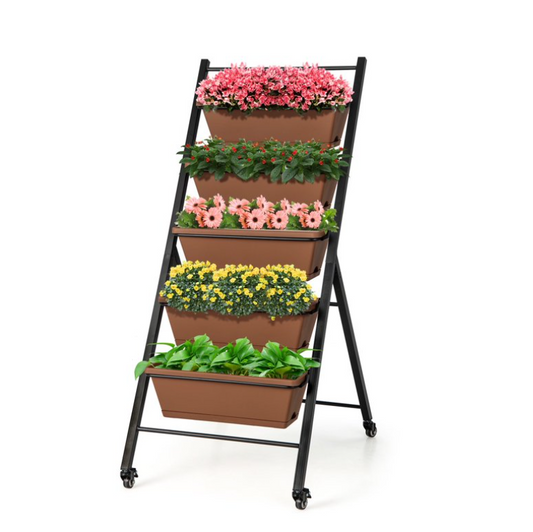 5-Tier Vertical Raised Garden Bed with Wheels and Container Boxes