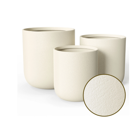 FOUKUS Dia Round Concrete-like Plastic Planter Set , Modern Style Large Cylindrical Plant Pot with Drainage Hole for Indoor Outdoor Patio, Beige
