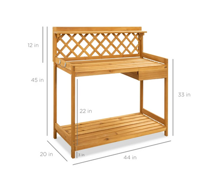 Best Choice Products Outdoor Wooden Garden Potting Bench, Workstation Table w/ Cabinet Drawer, Open Shelf - Natural