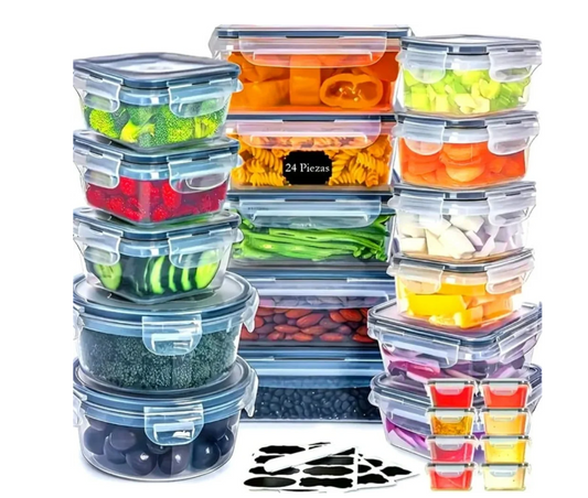 48 PCS Plastic Food Storage Containers with Lids (24 Containers & 24 Lids), Leakproof BPA-Free Containers for Kitchen Organization, Meal Prep, Reusable Lunch Container
