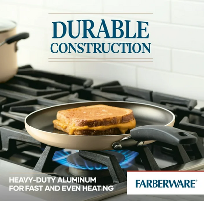 Farberware Easy Clean 22 Piece Nonstick Aluminum Cookware Set, Almond