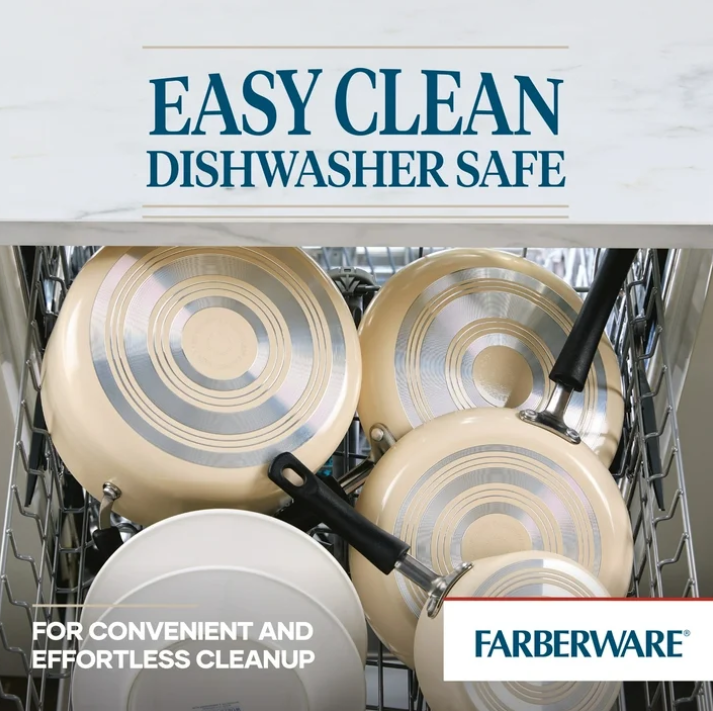 Farberware Easy Clean 22 Piece Nonstick Aluminum Cookware Set, Almond