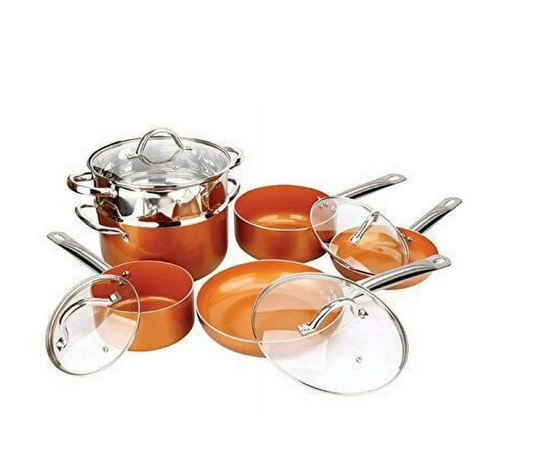 Copper H-02628 Pan 10-Piece Luxury Induction Cookware Set Non-Stick w/ Lids