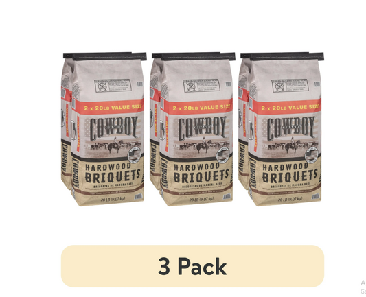 (3 pack) Cowboy Hardwood Charcoal Briquets, 20 Pounds Each (Pack of 2, 40 Pound Total)