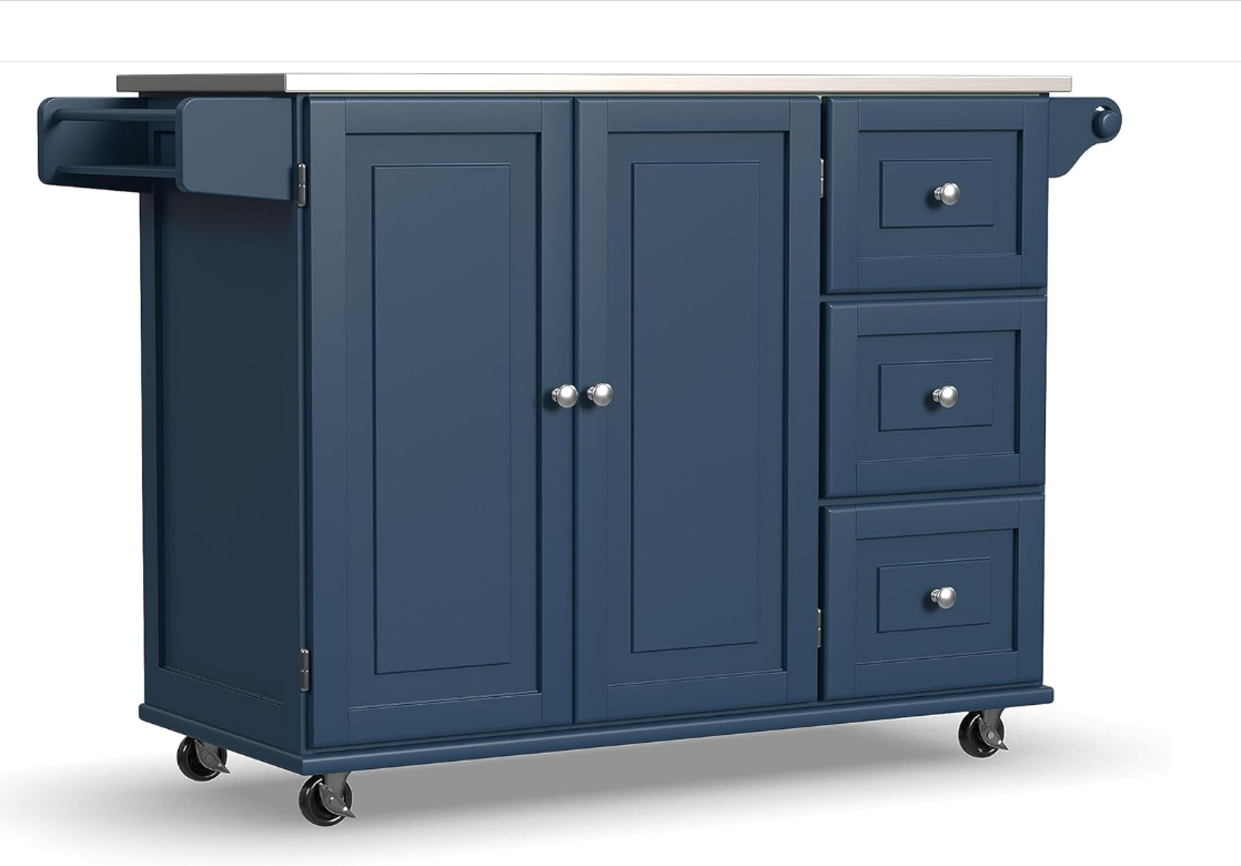 Mobile Kitchen Island Cart with Stainless Steel Top – Sage Green Finish, Rolling Storage Cabinet