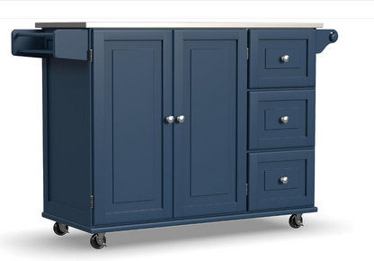 Mobile Kitchen Island Cart with Stainless Steel Top – Sage Green Finish, Rolling Storage Cabinet