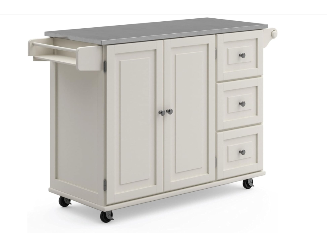 Mobile Kitchen Island Cart with Stainless Steel Top – Sage Green Finish, Rolling Storage Cabinet