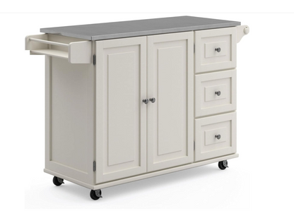 Mobile Kitchen Island Cart with Stainless Steel Top – Sage Green Finish, Rolling Storage Cabinet