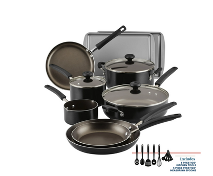 Farberware Easy Clean 22 Piece Nonstick Aluminum Cookware Set, Almond