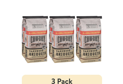 (3 pack) Cowboy Hardwood Charcoal Briquets, 20 Pounds Each (Pack of 2, 40 Pound Total)