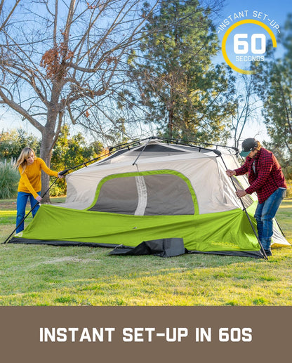 Instant Cabin Camping Tent for 4/6/8/10 People – Quick 60-Second Setup, Waterproof Rainfly, Windproof Design, and Portable Carry Bag for Family Outdoor Adventures