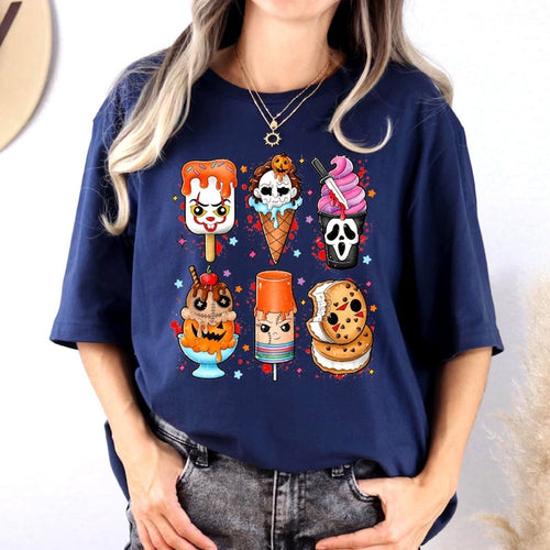 Halloween Horror Movie Characters Ice Cream T-Shirt