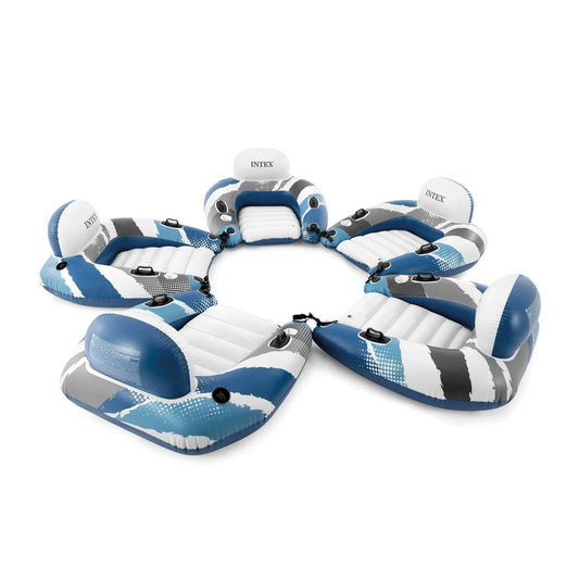(5 pack) Intex River Run Lounge - Inflatable Floating Water Seat with Quick Connects - River Lake Pool